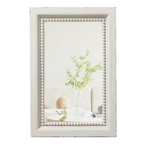 Sintosin Rustic Wooden Wall Mirror with Beaded Detailing, Vintage Rectangular Bathroom Vanity Hanging Decor, 24" x 16"