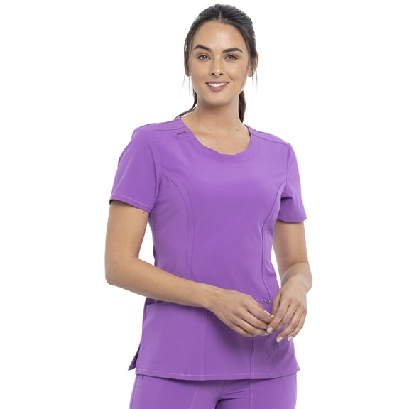 Infinity Cherokee Round Neck Nurse Scrub Tops for Women with 3 Pockets 360 Stretch & Wrinkle-Resistant 2624A