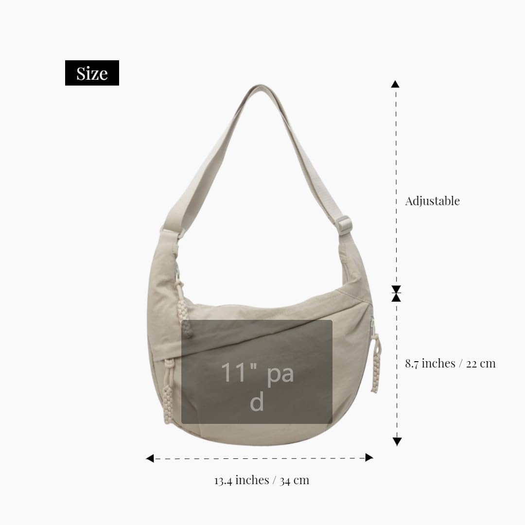 NANAHuang Nylon Crossbody Bags for Women, Trendy Medium Crescent Bag, Lightweight Woman Over Shoulder Purse with Zipper
