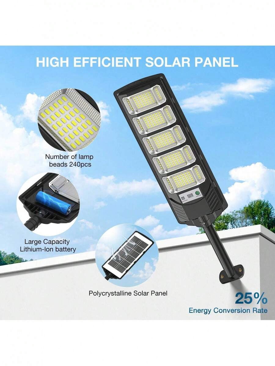 100000LM Solar Street Lights Outdoor, Commercial Parking Lot Light, 6500K Dusk To Dawn IP65 Security Flood Lights Motion Sensor Led Lamp For Basketball Court, Road, Yard