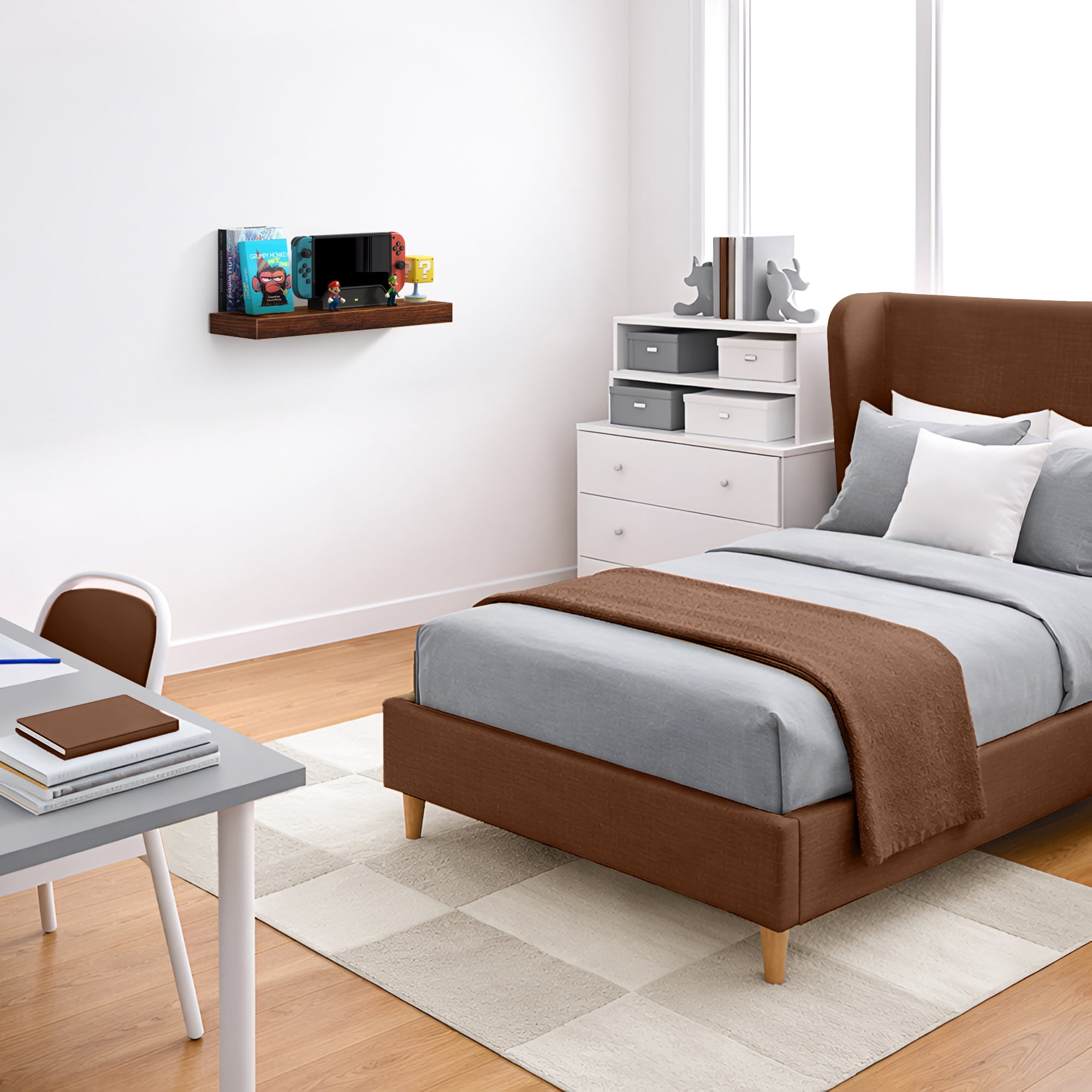 Sorbus 16.25" Floating Wall Shelf, Walnut, Invisible Brackets, Bathroom, Bedroom & Home Decor