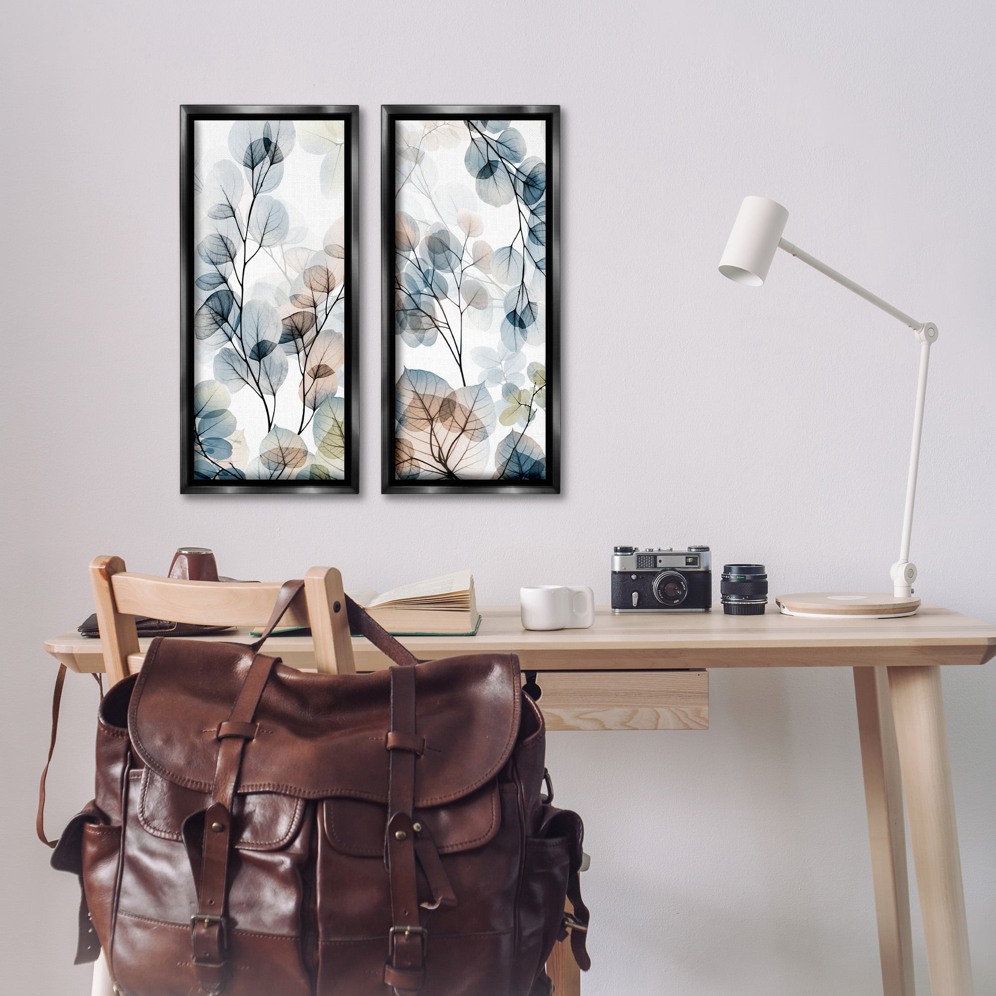 Stupell Industries Elegant Abstract Botanical Plant Leaves Botanical & Floral Photography Black Floater Framed Canvas Art Print Wall Art, 11 x 25, Set of 2