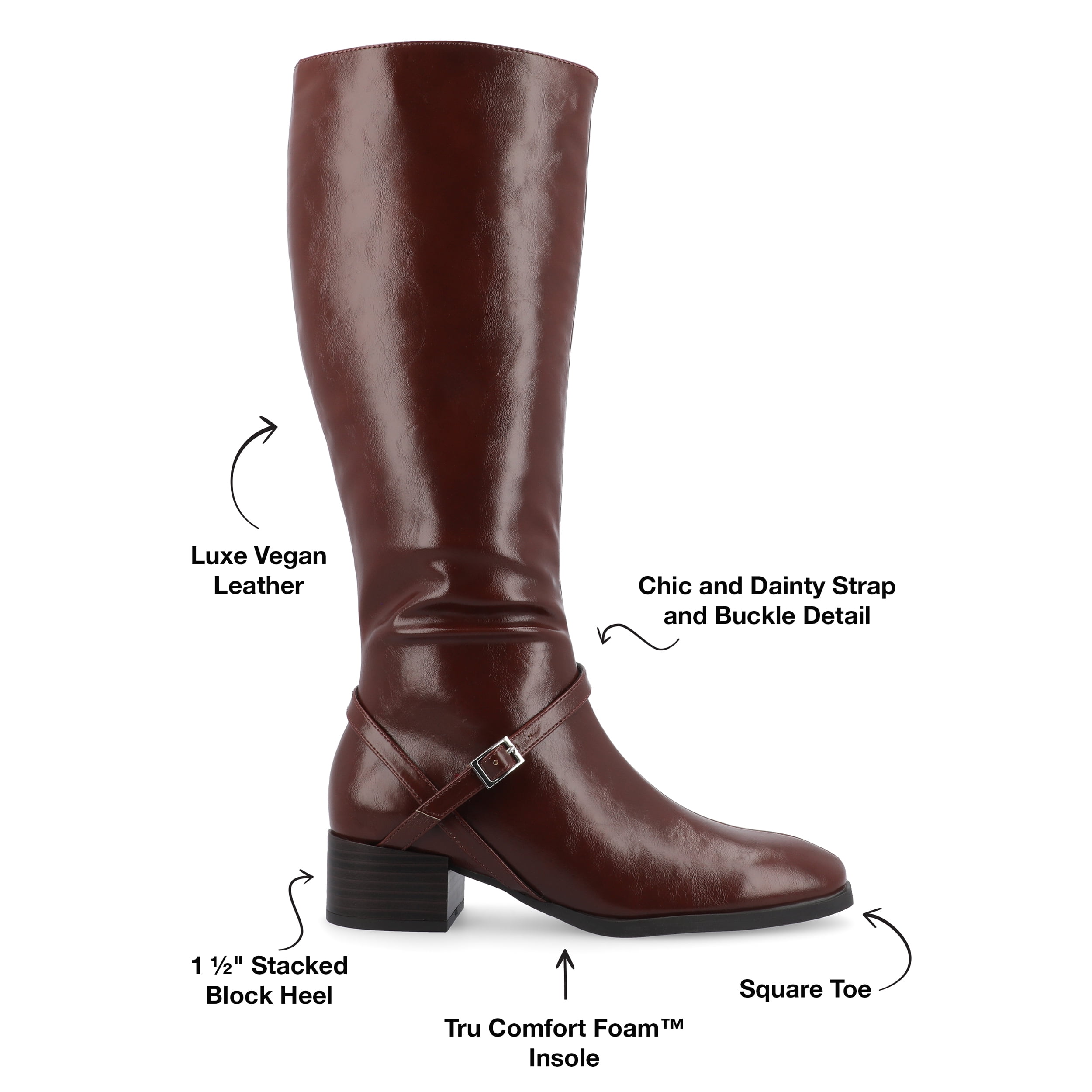 Journee Womens Rhianah Stacked Block Heel Square Toe Boots