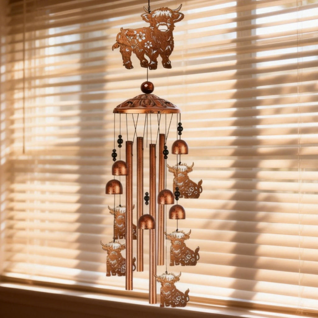 Highlands Cow Wind Chimes for Outside, Garden Decors Metal Windchime Outdoor