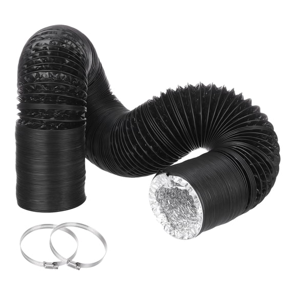 Uxcell Dryer Vent Hose 3 Inch 16 Ft Air Ducting for Heating Cooling Ventilation and Exhaust with 2 Clamps, Black