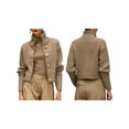 thumbnail image 3 of Female Chunky Knit Cardigan Sweaters Button Down Mock Neck Open Front Jacket Camel Color S, 3 of 8