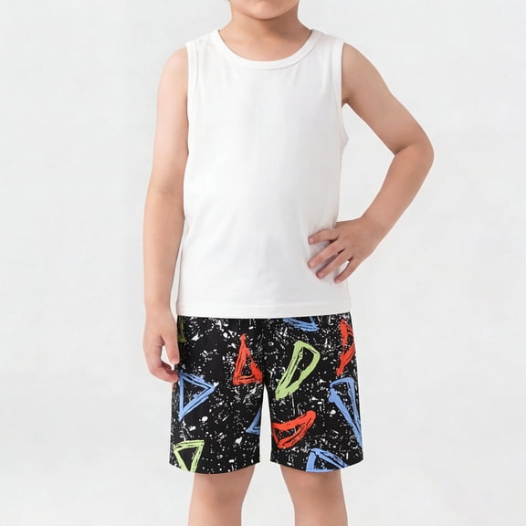 Boys' Casual Summer Shorts Elastic Waist Athletic Trunks Lightweight Quick Dry Activewear Print Bottoms for Running Beach Surfing Vacation and Everyday Play