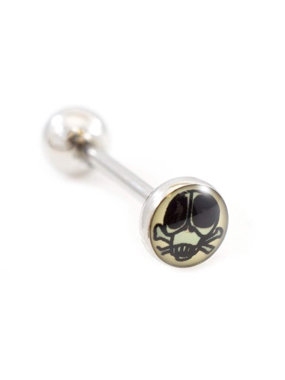 Surgical Steel Tongue Ring Straight Barbell 14 Gauge Skull Poison Mask