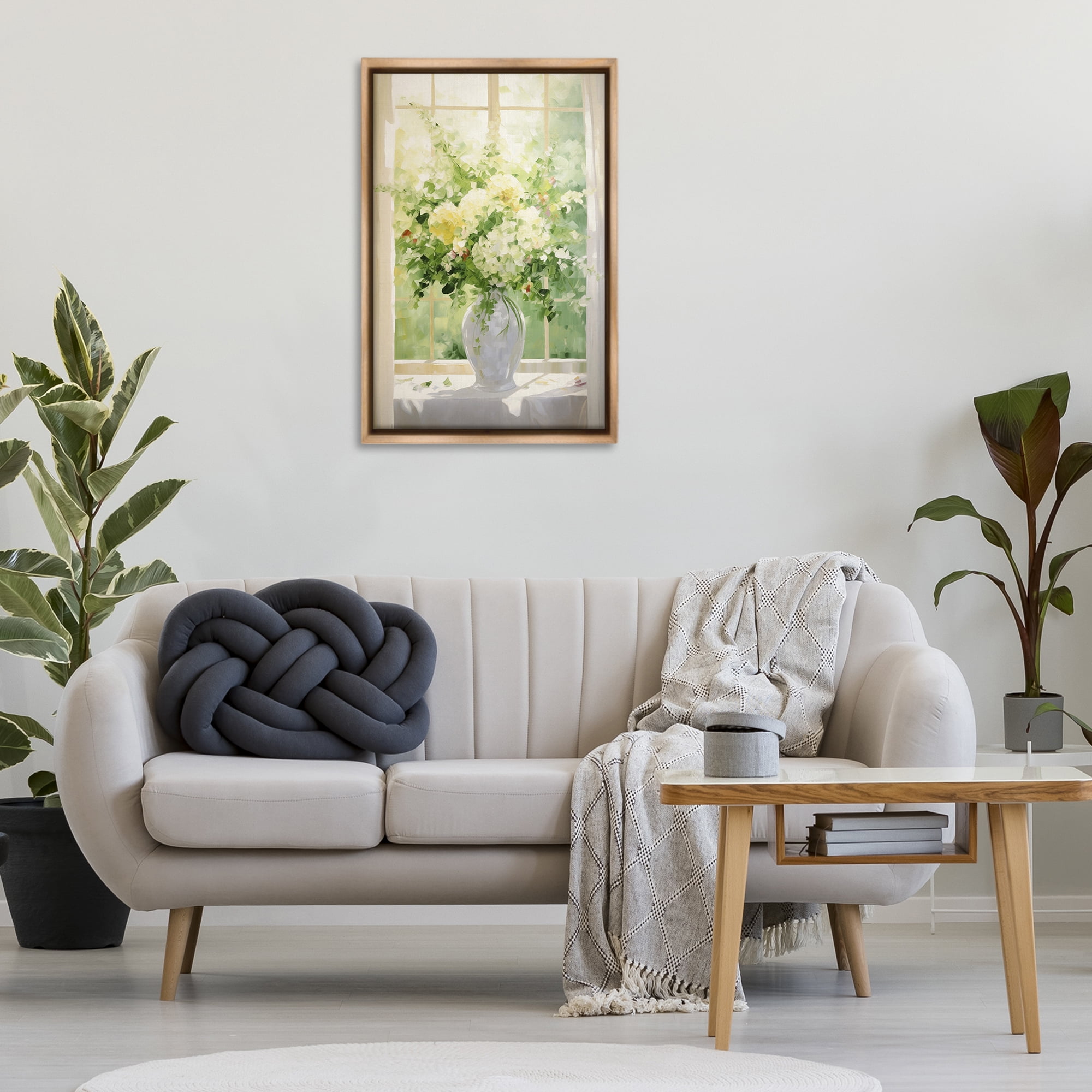 Stupell Industries Flower Arrangement in Window Botanical & Floral Painting Brown Floater Framed Art Print Wall Art, 21 x 31