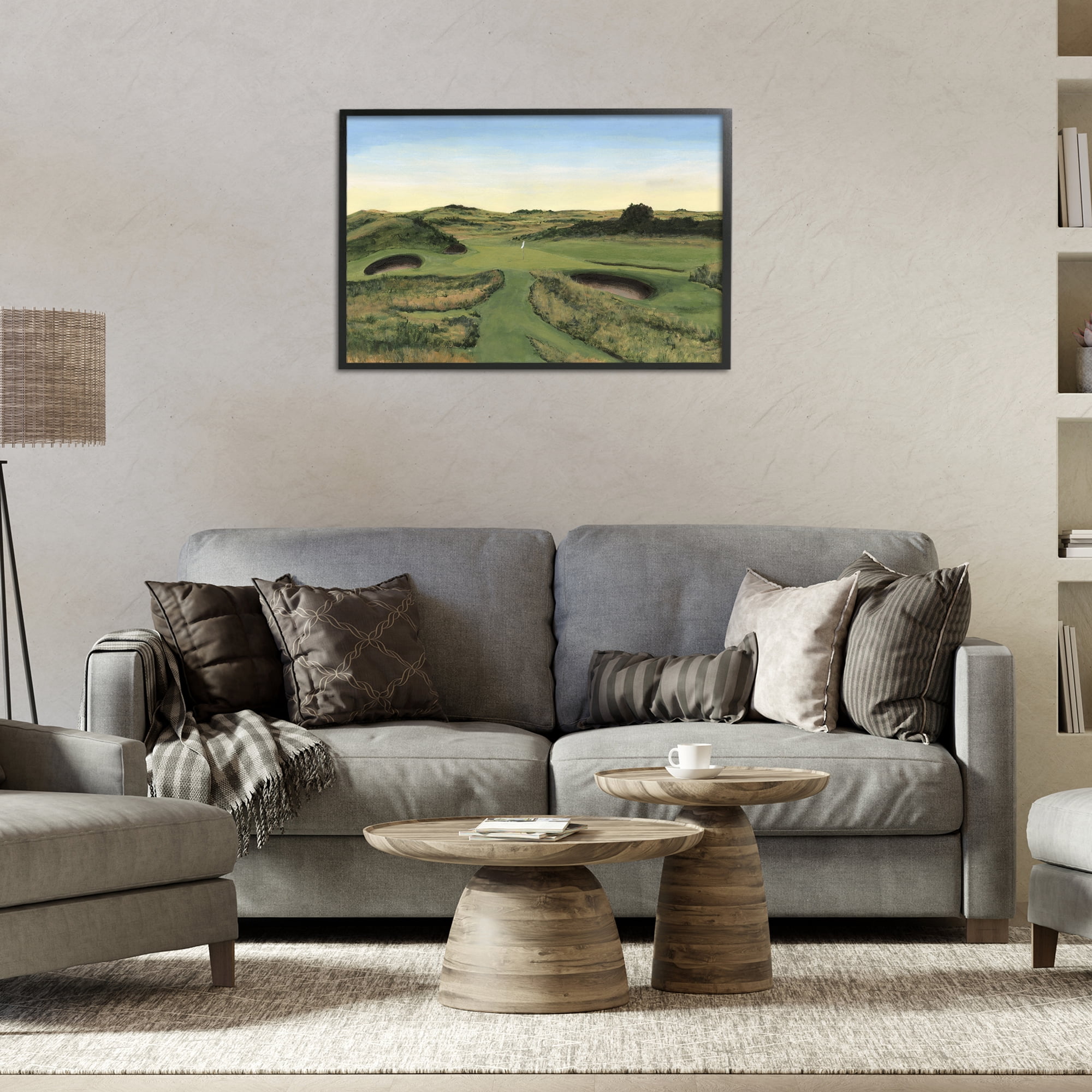 Stupell Industries Golf Field Landscape Landscape Painting Black Framed Art Print Wall Art, 30 x 20