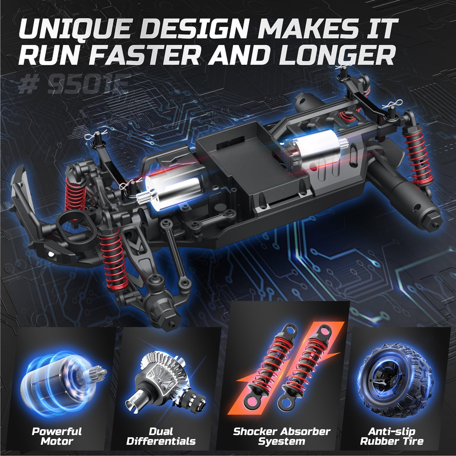 JoyStone High Speed RC Car, 1:16 Scale 30+MPH Remote Control Monster Truck All Terrain Off-Road Truck, 4WD Electric Vehicle Hobby Toy with 2 Batteries & 2 Shells, Gifts for Adult and Boys