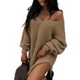 thumbnail image 1 of DYMADE Women Slash Neck Loose Knit Sweater Long Top, 1 of 4