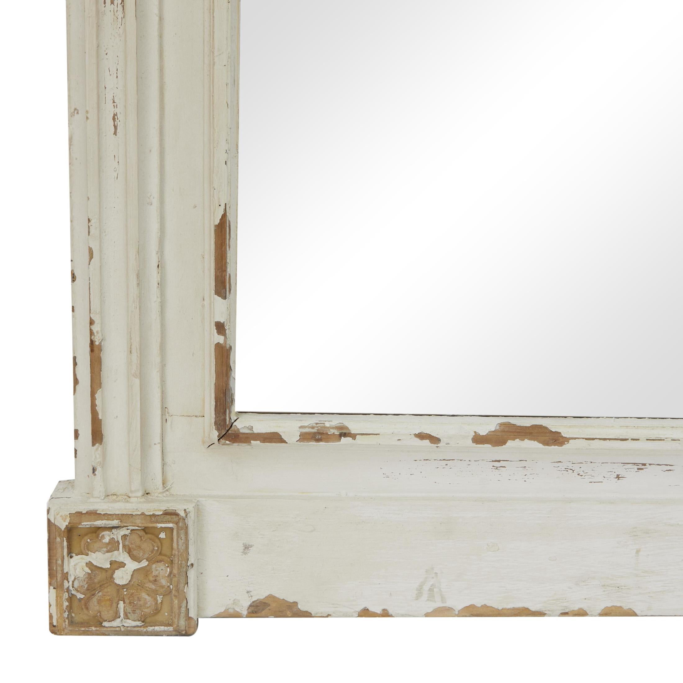 DecMode 59" x 36" Cream Carved Floral Wall Mirror with Distressing
