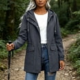 thumbnail image 4 of Mifsaly Rain Jacket for Women Mid Length Water Resistant Zip Up Hooded Windbreaker Jackets Drawstring Elastic Outdoor Fall Winter Outerwear with Pockets Dark Gray,L, 4 of 8