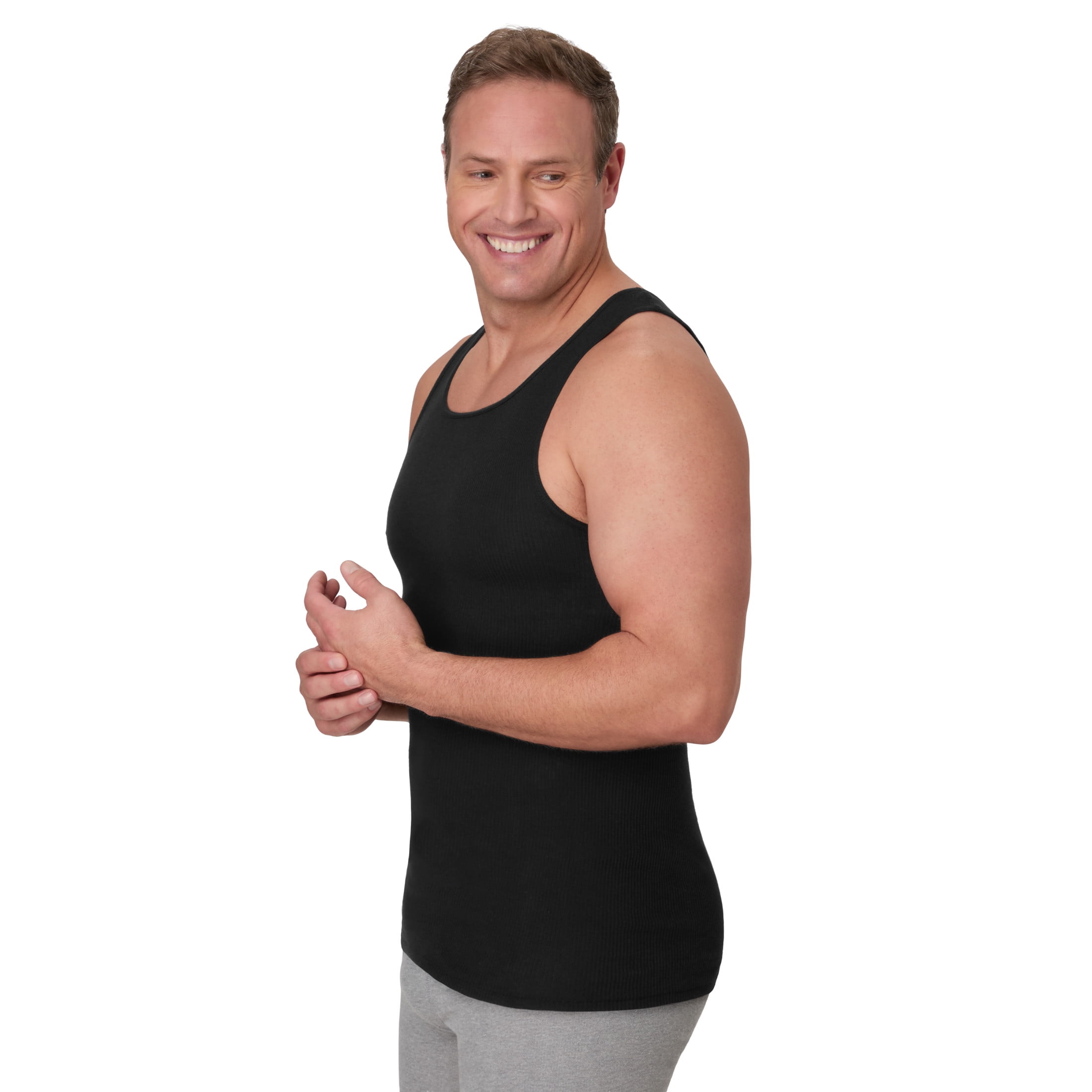 Hanes Tall Man Tank Top Undershirt, 3-Pack, Longer Length, Cotton, Black (Big & Tall Sizes)