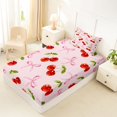 thumbnail image 2 of Manfei Red Cute Cherry Twin Fitted Sheet,Kawaii Ribbon Bowtie Bedding,2-Piece,1 Fitted Sheet and 1 Pillowcase, 2 of 6