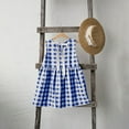 thumbnail image 5 of BRGZLK Girls Summer Cotton Linen Dresses Trendy Checkered Print Round Neck Sleeveless Back Lace Up Knee-Length Dress Navy 5-6 years, 5 of 7