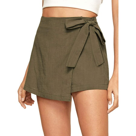 Women's Casual High Waist Wrap Skorts Asymmetrical Plain Skirt Shorts 