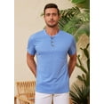 thumbnail image 2 of Camisa Henley Gleam Ledra para hombre, manga corta, algodón, azul claro, 2 of 8