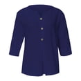 thumbnail image 4 of Women's Cotton Linen Tops Casual 3/4 Sleeve Button Down V Neck Blouses Lightweight Breathable Loose Fit Summer Vacation Shirts for Women Blue L, 4 of 9
