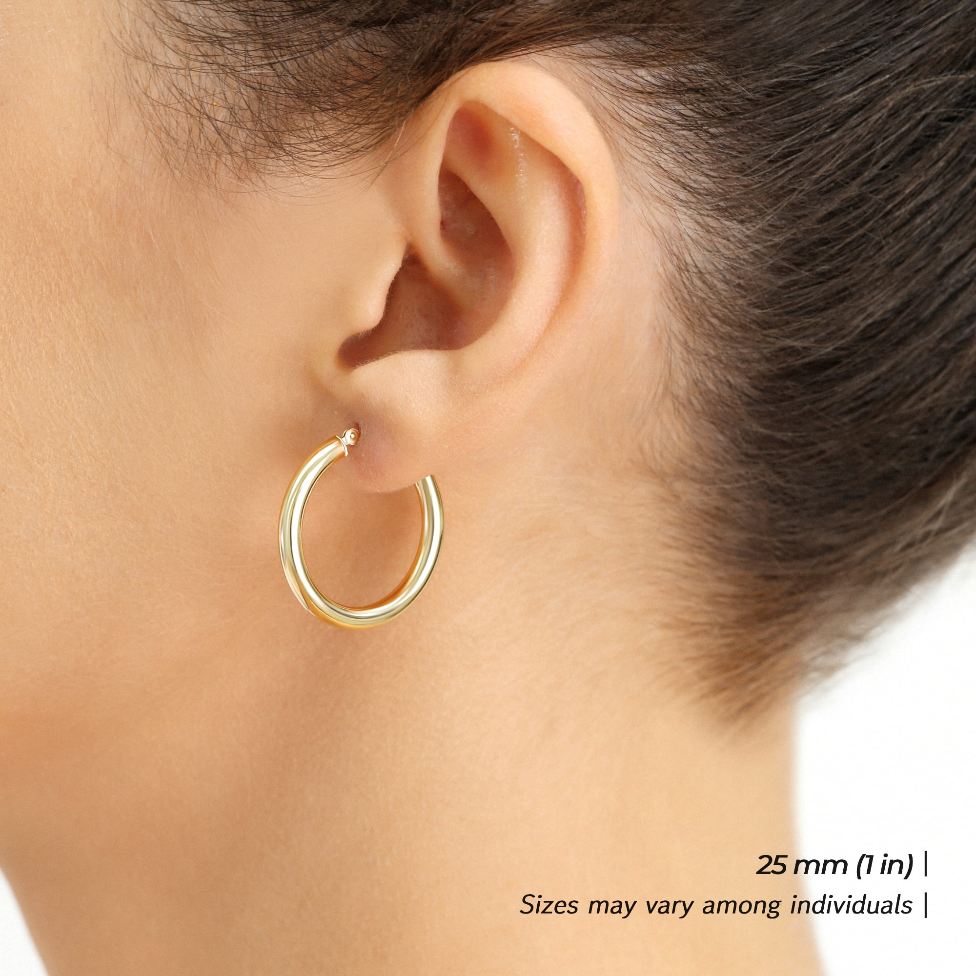 Tilo Jewelry 14K Yellow Gold Classic Polished Round Chunky Hoop Earrings 3mm Tube (25mm) for Women & Unisex