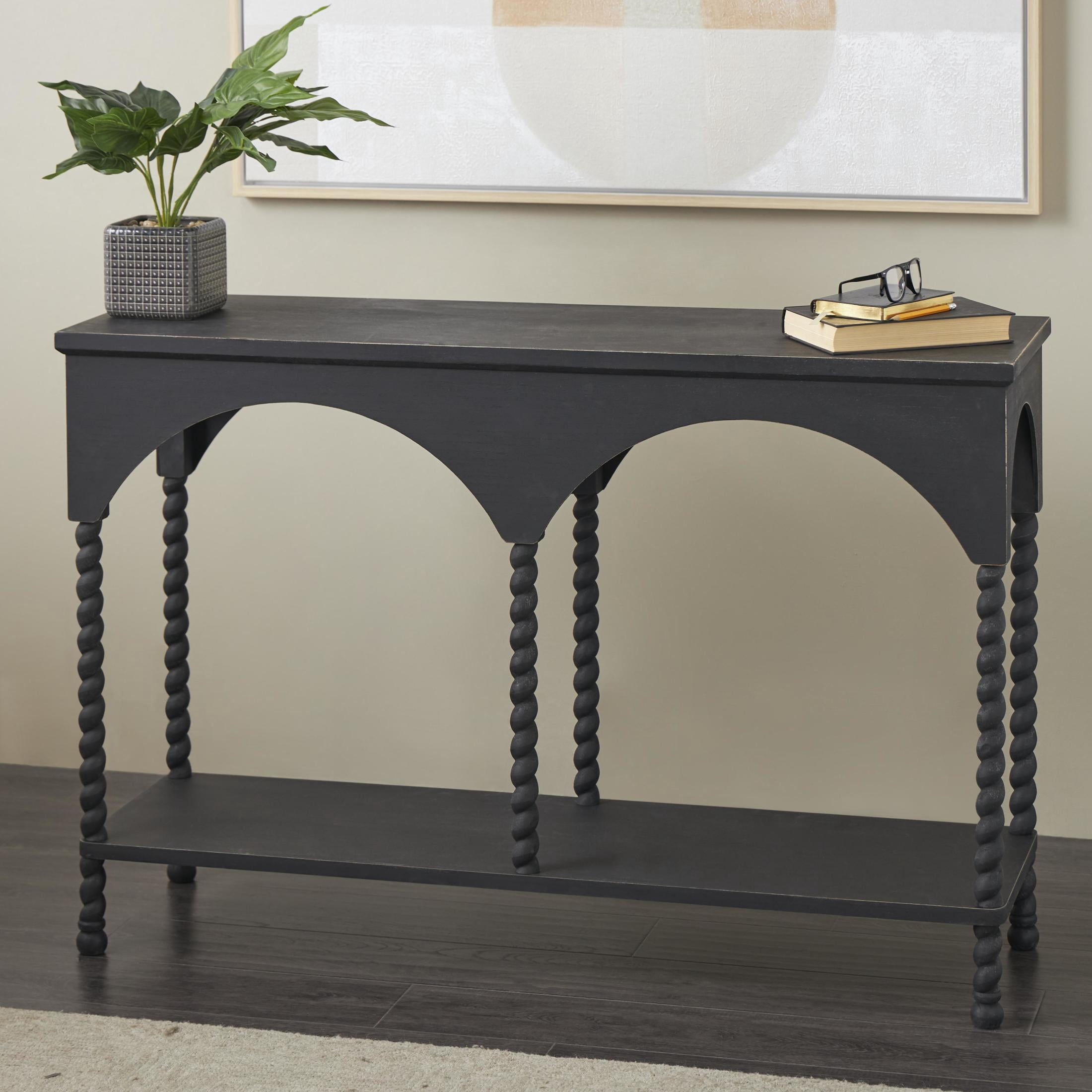 DecMode 47" x 32" Black Wood Arched Console Table, 1-Piece