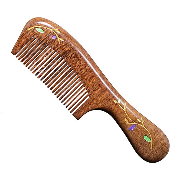 Peine de madera de sándalo Peine de madera hecho a mano Peine de pelo antiestático de sándalo Peines de dientes finos para mujeres y niños Peine de barba (lvy)