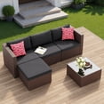 thumbnail image 4 of Patio Furniture Set, 5-Piece Outdoor Conversation Set with Tempered Glass Bistro Coffee Table & Plush Cushions, All-Weather PE Wicker, Rust-Resistant Metal Frame, Black, 4 of 9