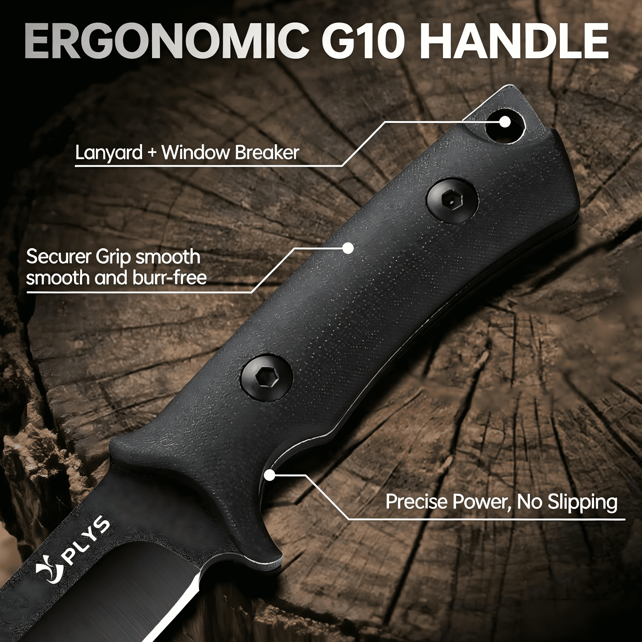 Plys 3.6 inch Fixed Blade Camping Knife, Full Tang Outdoor Tactical Knives with Kydex Sheath, G10 Handle, Hunting Hiking Essentials Gear