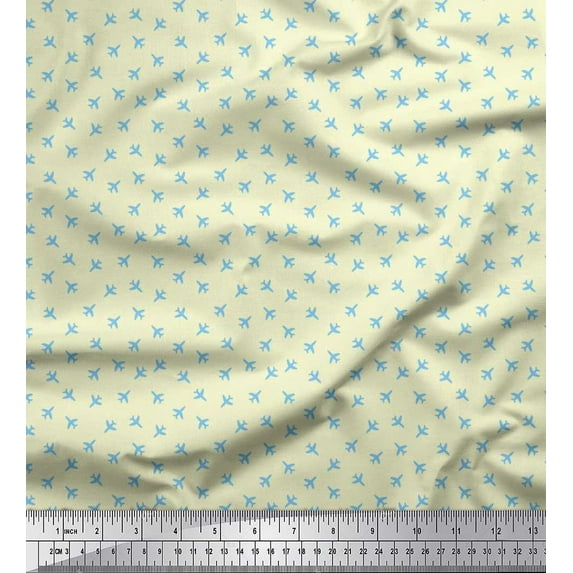 Soimoi Cotton Duck Fabric Airplane Shirting Print Fabric by The Yard 56 Inch Wide