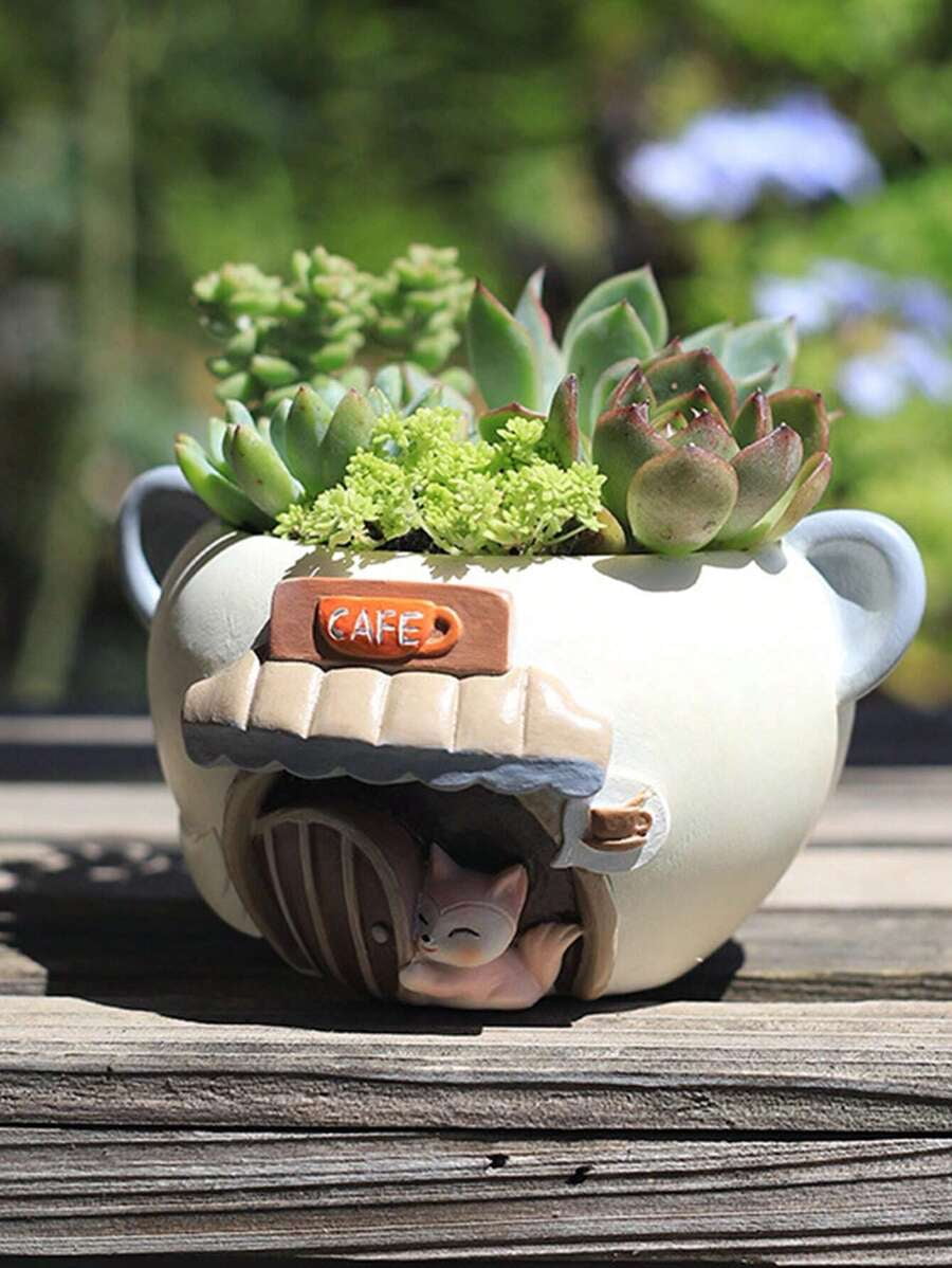 1pc Creative Cartoon Cute Pet Shaped Resin Flower Pot, Mini Landscape Gardening Planter For Office And Balcony Decoration