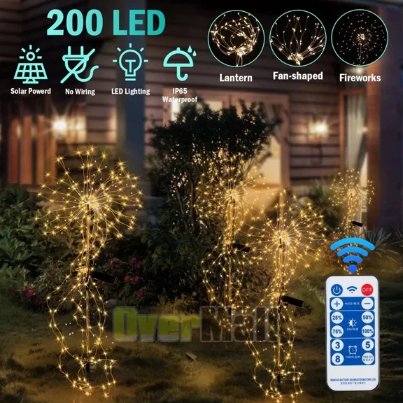PURELY- 200 Led Solar Lights Outdoor Waterproof Path Lawn Garden Decor Lamp With Remote