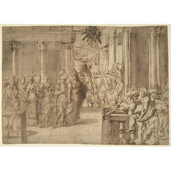 Dido and Aeneas (recto); Three Figures Traced in Reverse from Recto and a Study of a Seated Man (verso) Poster Print by