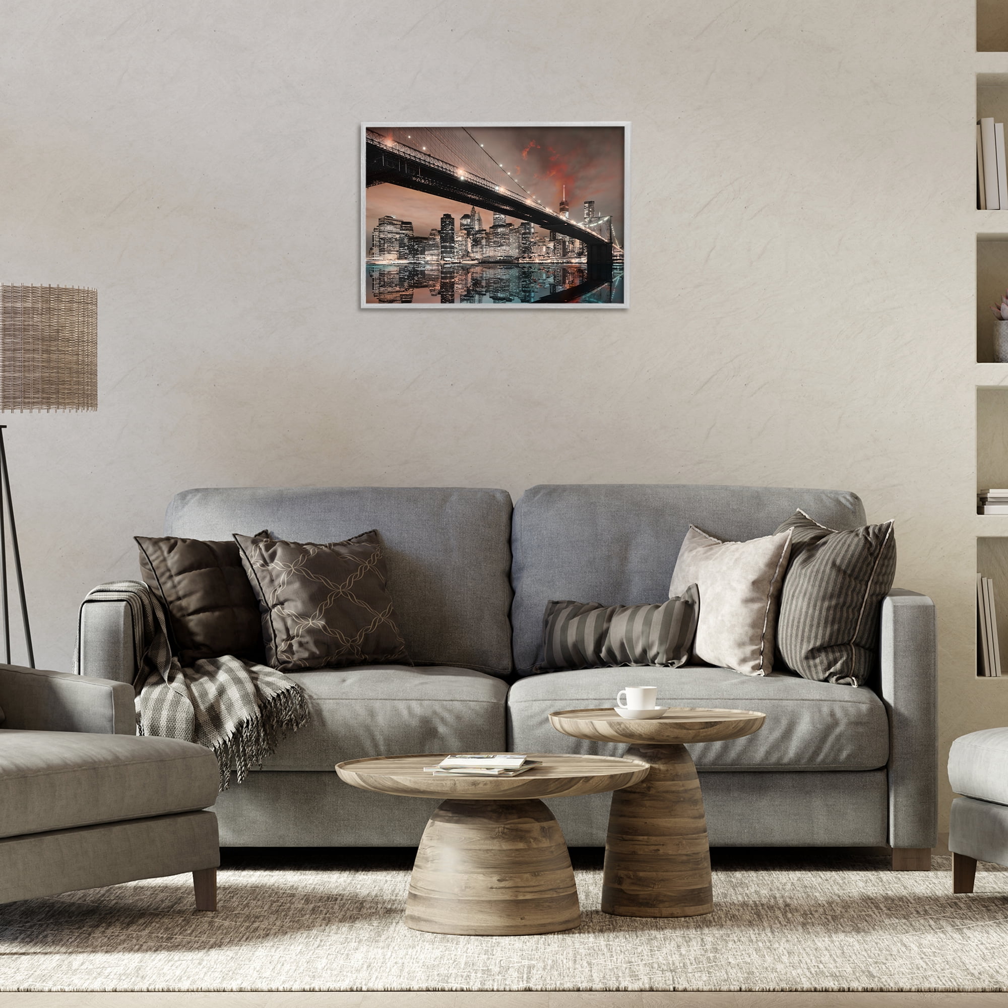 Stupell Industries Bridge Cityscape View Scenery Photography Gray Framed Art Print Wall Art, 24 x 16