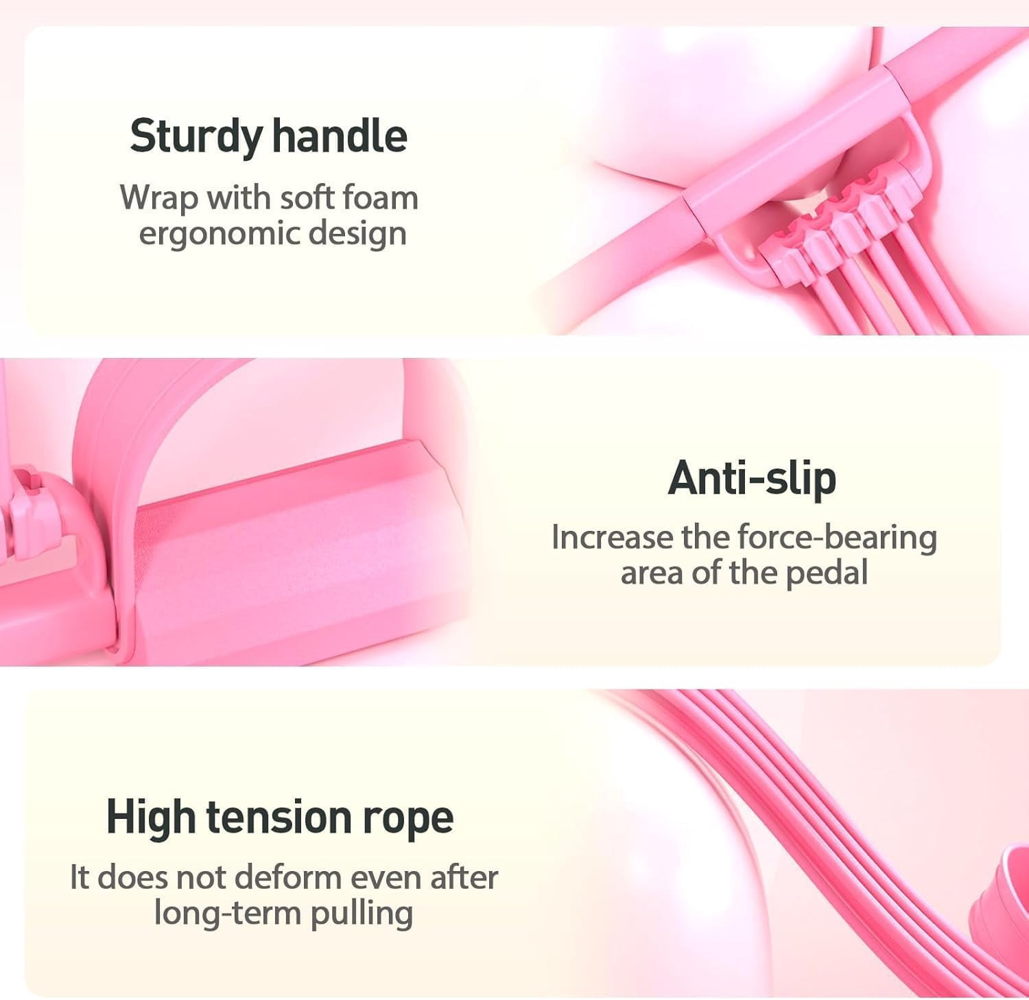 Upgrade Pedal Resistance Bands with Handles 8 Tube Natural Rubber Tension Rope, Home Gym Yoga Pilates Stretch Bands for Adults Full Body Arm Leg Core Training Portable (1 Pack pink)