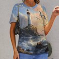 thumbnail image 6 of Lighthouse Sunrise Coast Scenery Pale Blue Tan Women's Short Sleeve Tops Casual Blouses T Shirt, 6 of 6