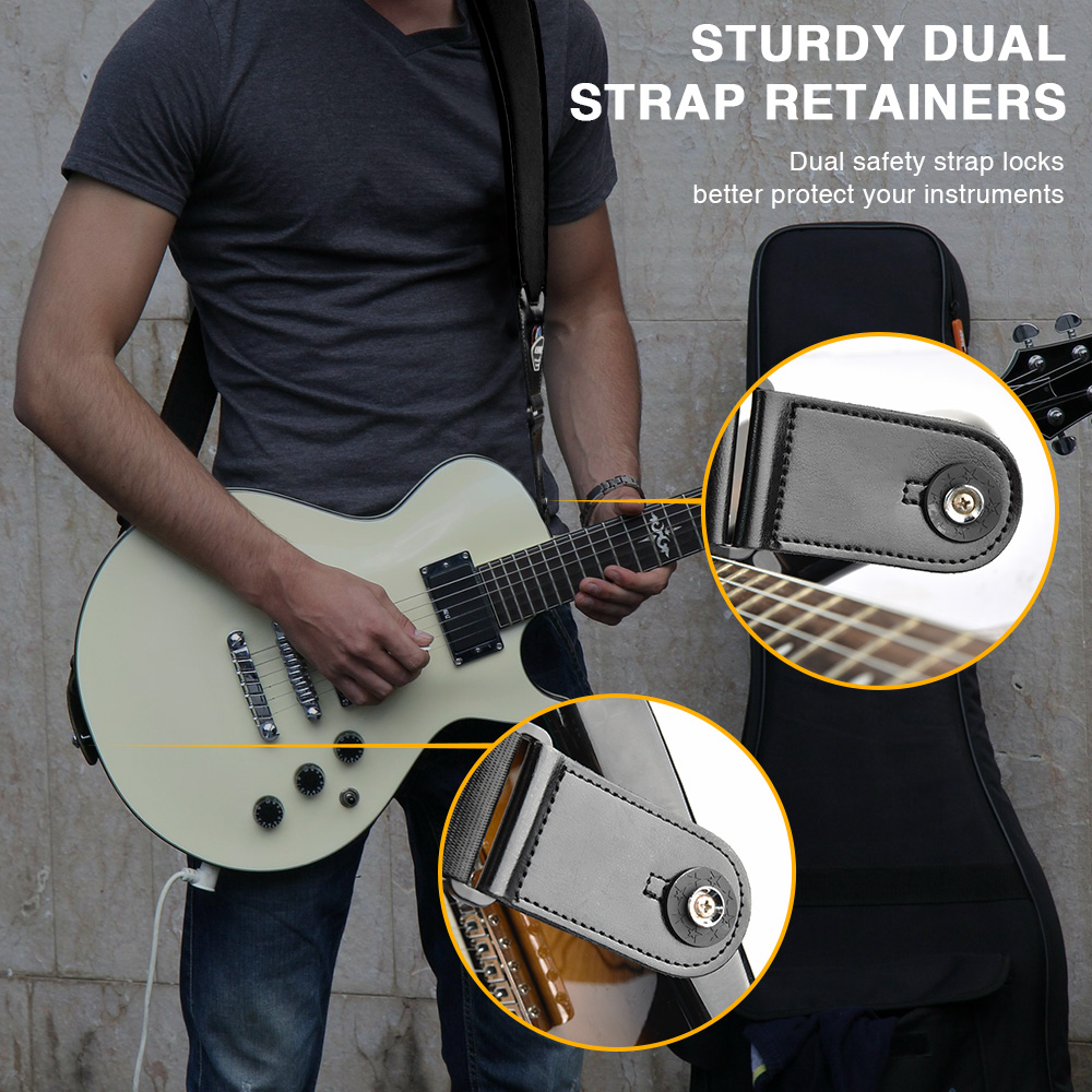 LEKATO Guitar Straps for Electric Bass 3.5" Wide Padded Neoprene Pad with 3D Sponge Filling Adjustable Length from 45" to 55" with Strap Locks Picks