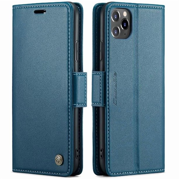 Funda tipo cartera iPhone 11 Pro Max con cierre magnético, RFID, tarjetero, soporte, carga inalámbrica