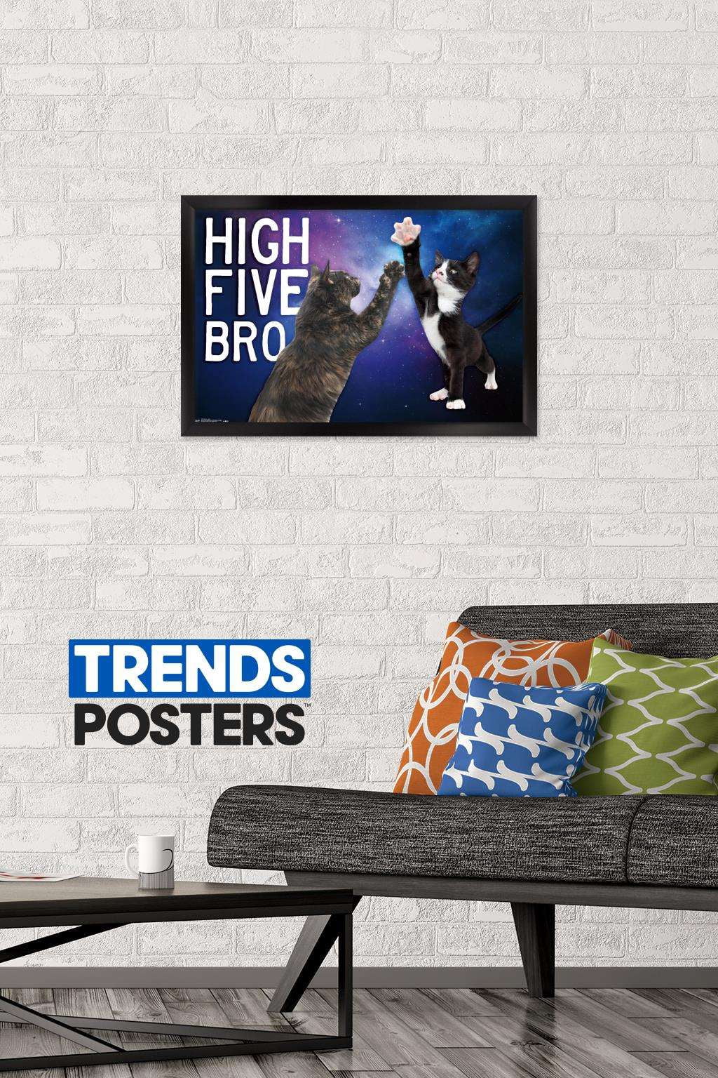 Keith Kimberlin - Kittens - High Five Bro in Space Wall Poster, 14.725" x 22.375", Framed