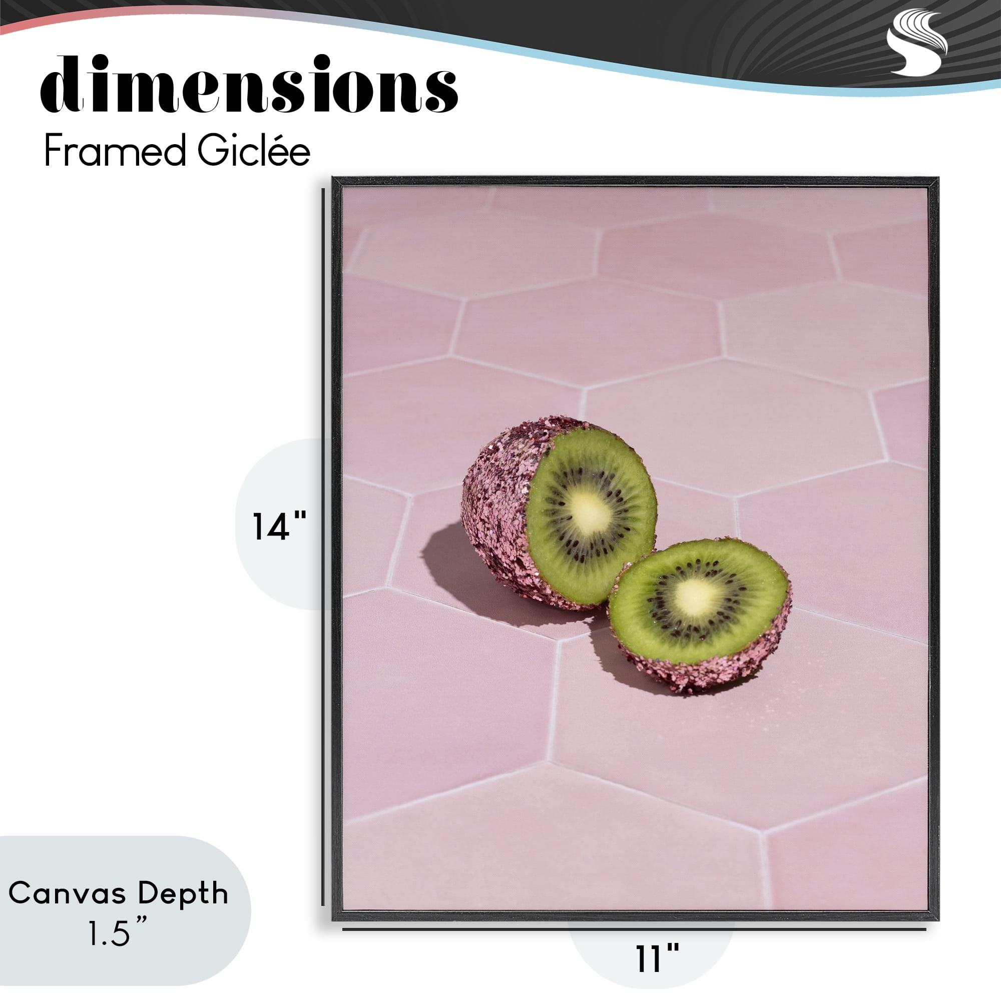 Stupell Industries Pink Glimmer Kiwi Black Framed Giclee Art, design by LISH Creative