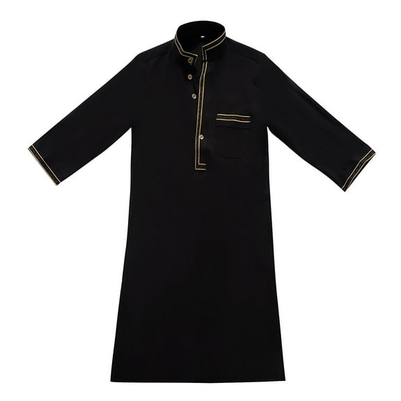 Mercatoo Boys 𝐌uslim Thobe for Kids Long Sleeve Stand Collar Kaftan Robe 𝐈slamic Clothing Boys 𝐌uslim Dress Ramadan 𝐃ubai Outfit