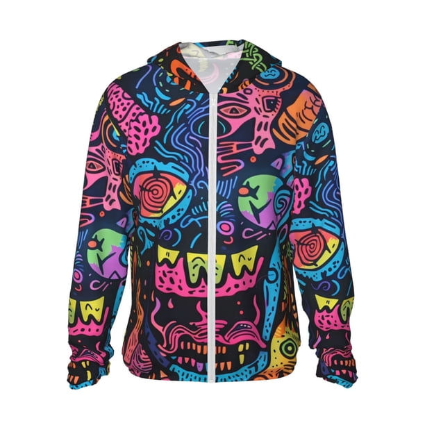 Balery Neon Graffiti Urban Art Sudadera ligera de manga larga con capucha y protección solar UPF 50+ para hombre y mujer, ideal para pesca y running-Medium