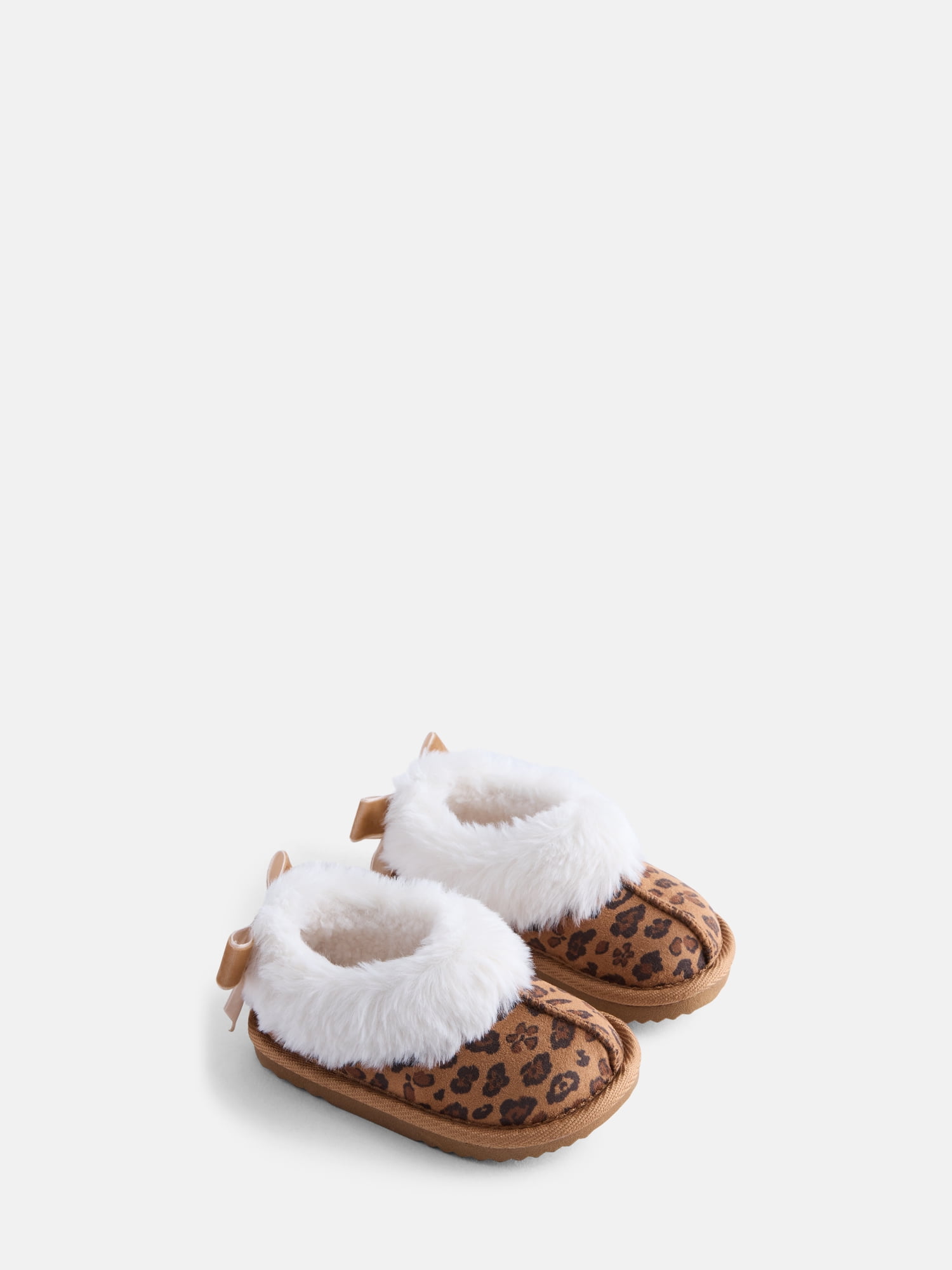 Wonder Nation Baby, Toddler, Little and Big Girls Faux Fur Trim Slippers
