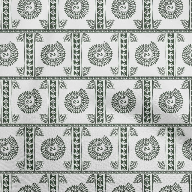 oneOone Silk Tabby Forest Green Fabric Asian Floral Block Craft Projects Decor Fabric Printed by The Yard 42 Inch Wide