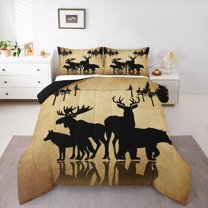 Homewish Western Deer Elk Queen Comforter Set, Woodland Wildlife Animal Bedding Sets, Teens Kids Adult Men Reversible Bedding Comforter Set, Super Cozy Room Decor, 3 Pieces
