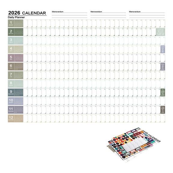 2026 Yearly Wall Calendar - 2026 Wall Calendar in One Page, January - December, 20.67'' x 29.21'', Thick Paper Folded, 2026 Yearly Calendars 12 Months with Stickers