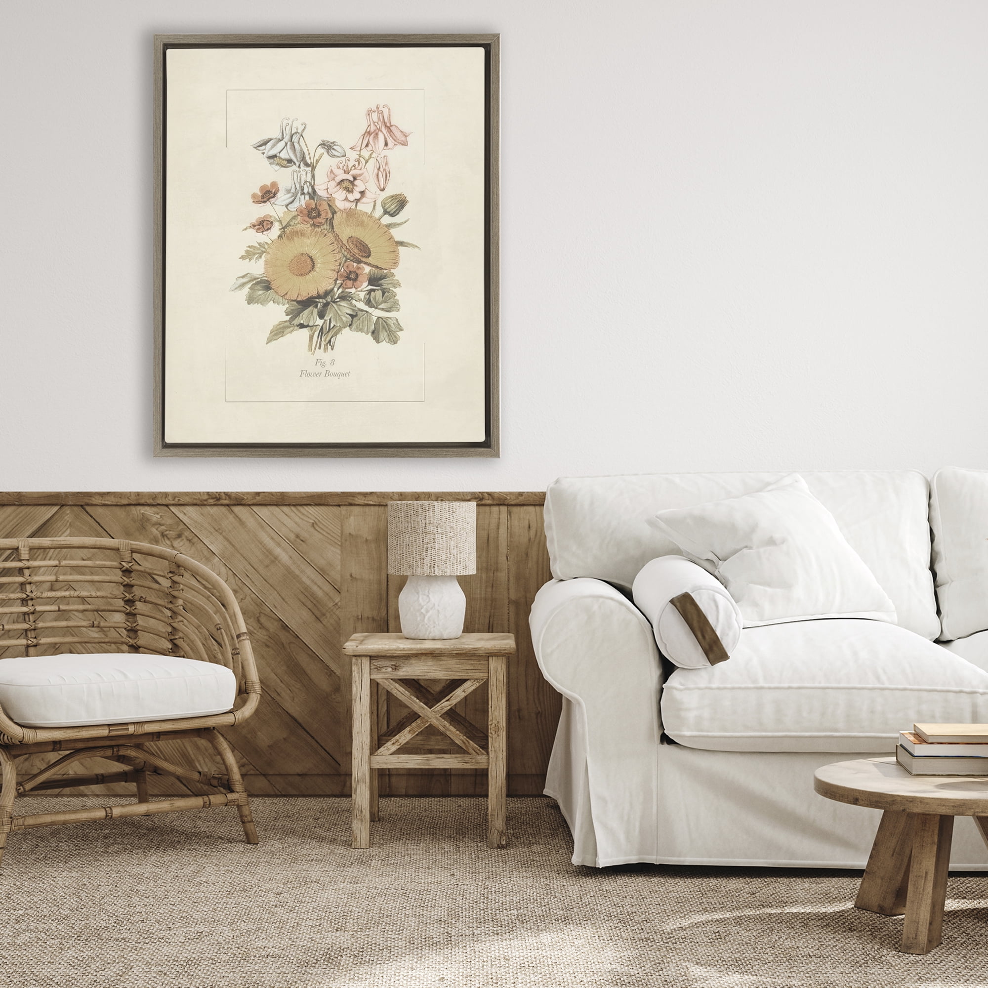 Stupell Industries Flower Bouquet Vintage Garden Brown Framed Floater Canvas Wall Art, design by Dan Meneely