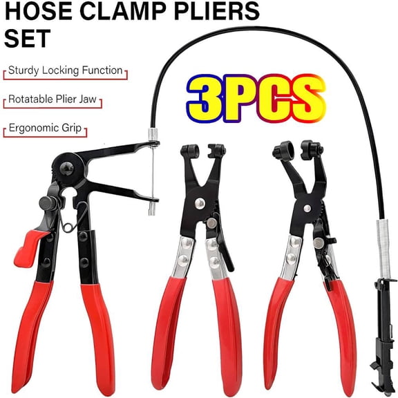 3 PACK Hose Clamp Pliers,Remover Kit with Long Reach Wire Spring Hose Clamp Pliers or Automotive Coolant Radiator Heater and Water Hose with Band Flat or Large Clamps