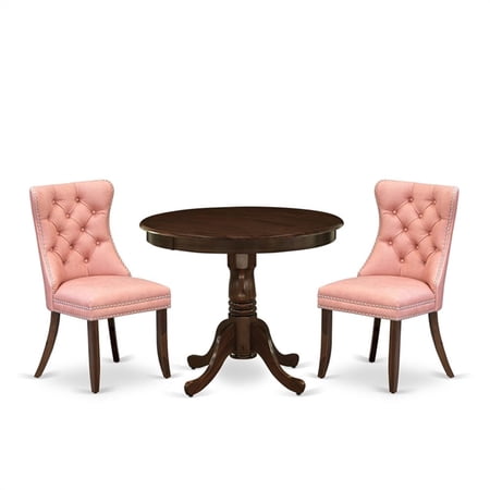 Pemberly Row 3-Piece Walnut and Beige Red Dining Room Set with Round Table