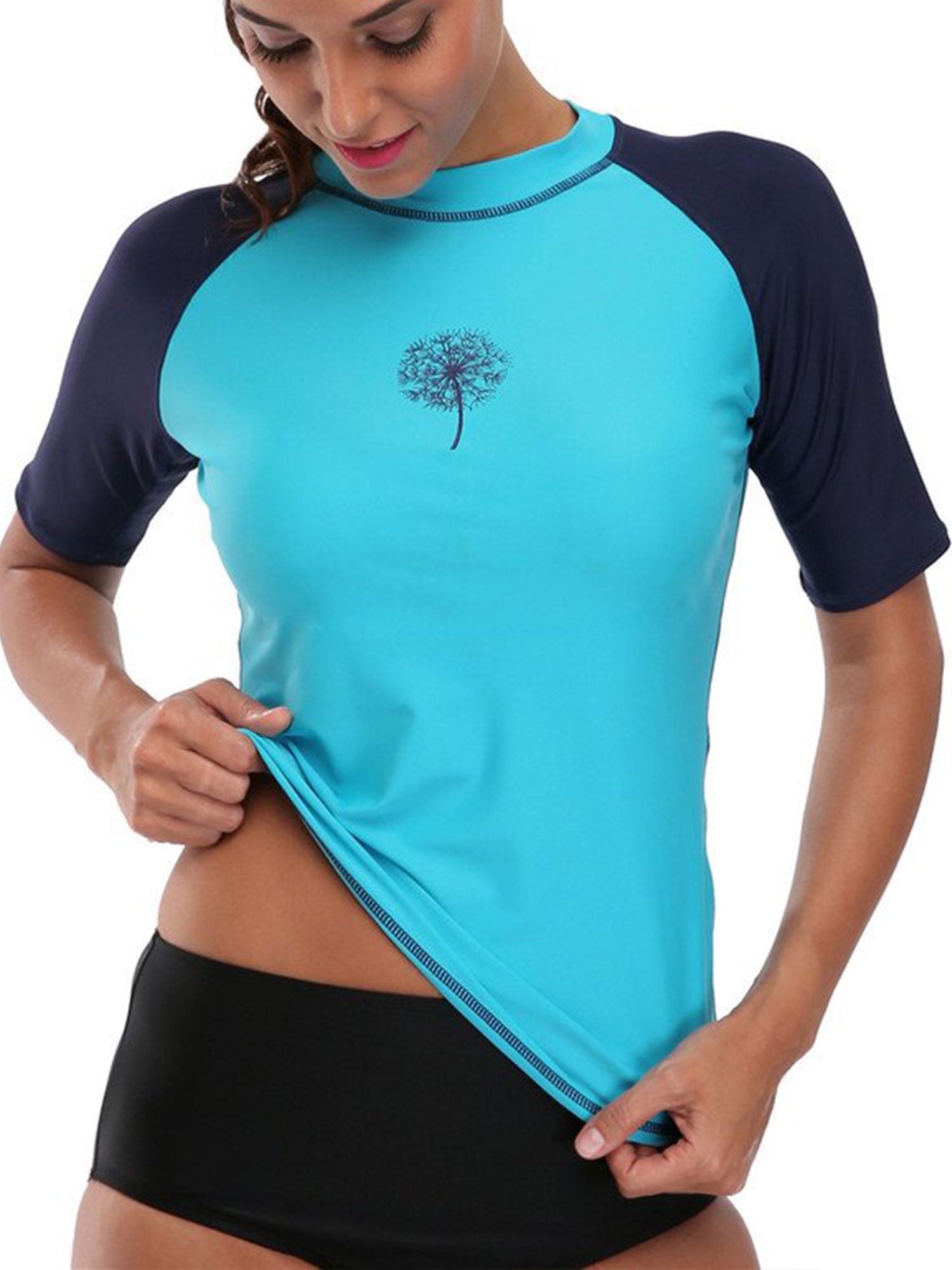 Charmo Women's Swim Shirt Rashguard Short Sleeve Rash Guard Swimwear Top,  Blue